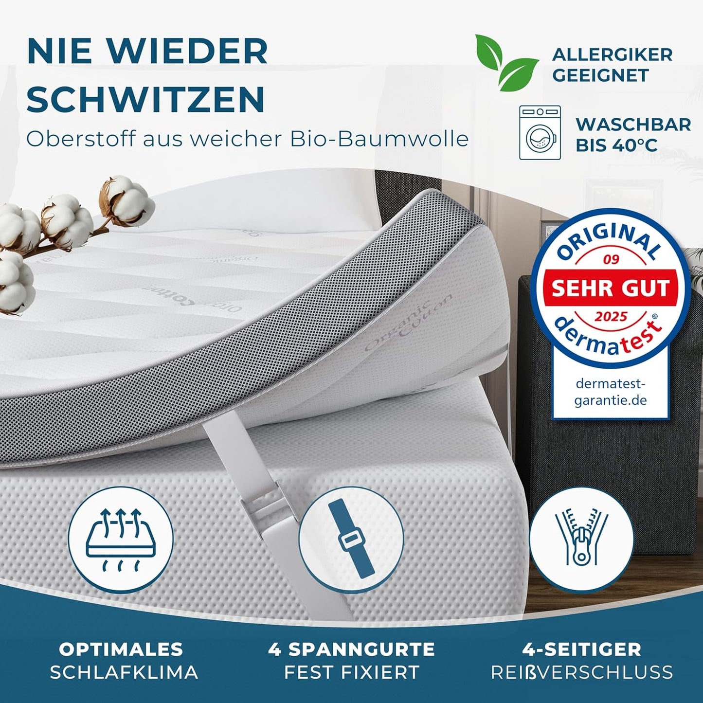 Premium Gel Wendetopper H3/H4 Matratzentopper RG 50 kg/m³ B-Ware - ca. 8 cm ♻️