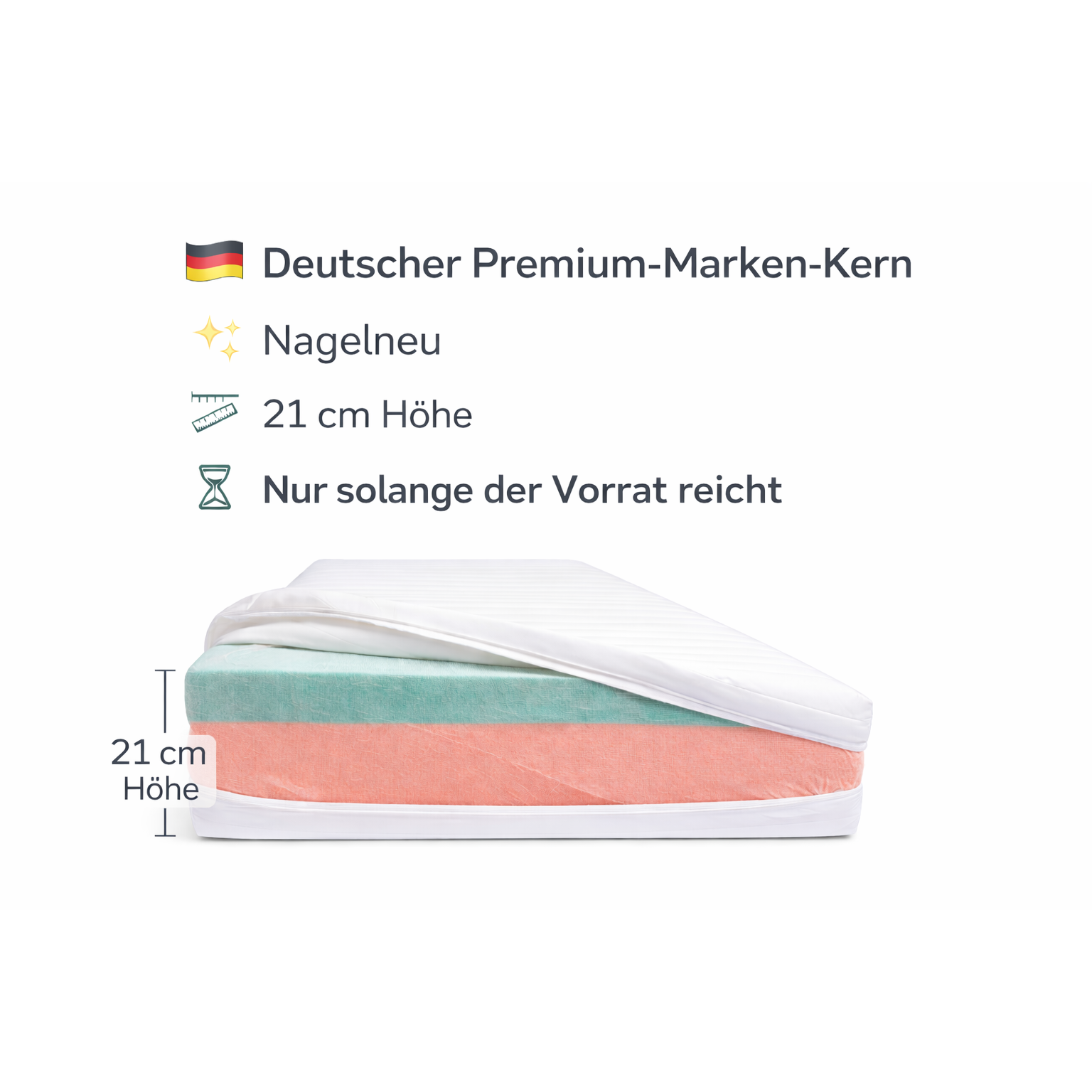 Premium Matratze 90x200 cm RG 43 kg/m³ Restposten Kaltschaum mit Gelschicht 7-Zonen – 21 cm ♻️