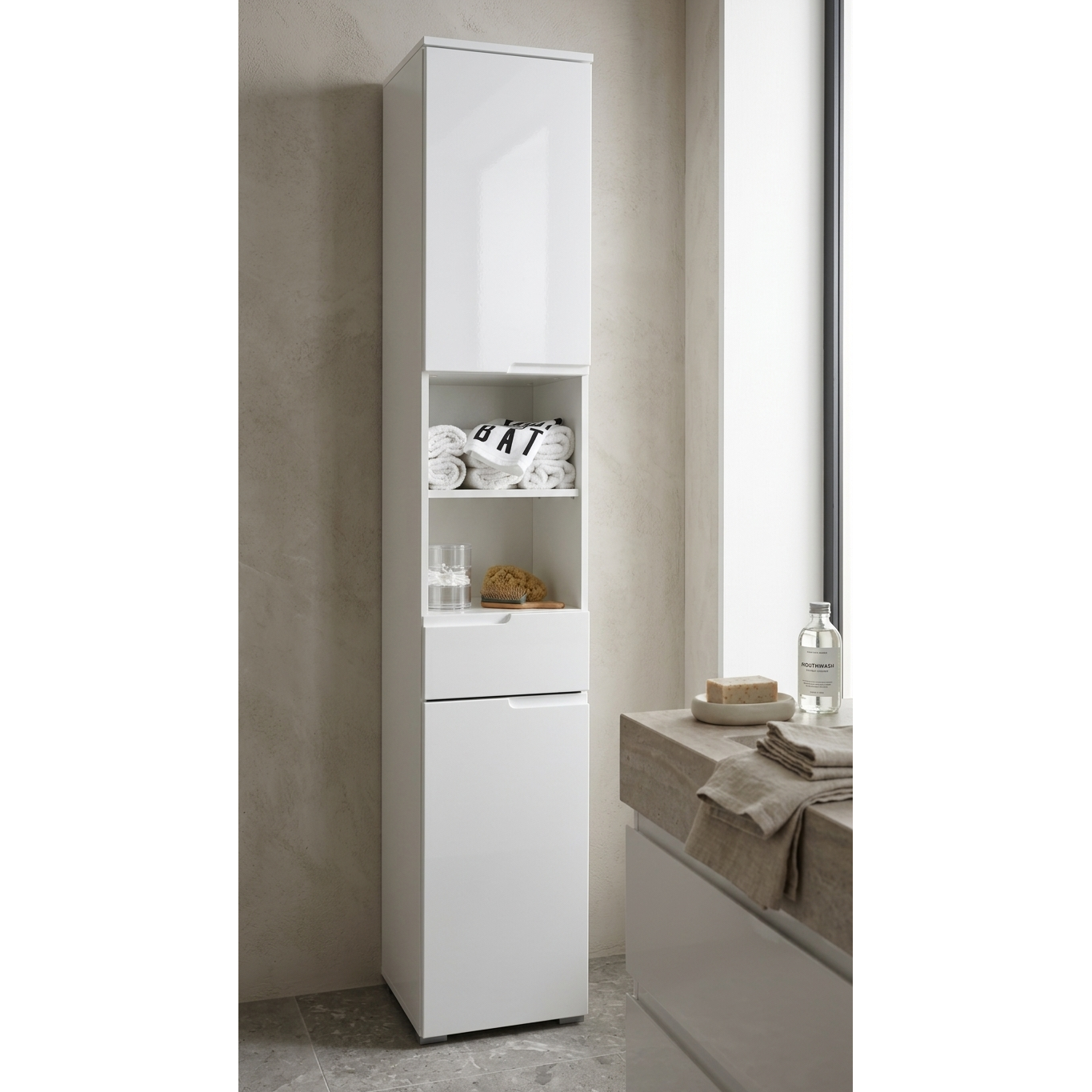 SPICE Seitenschrank – Weiß / Weiß hochglanz ♻️