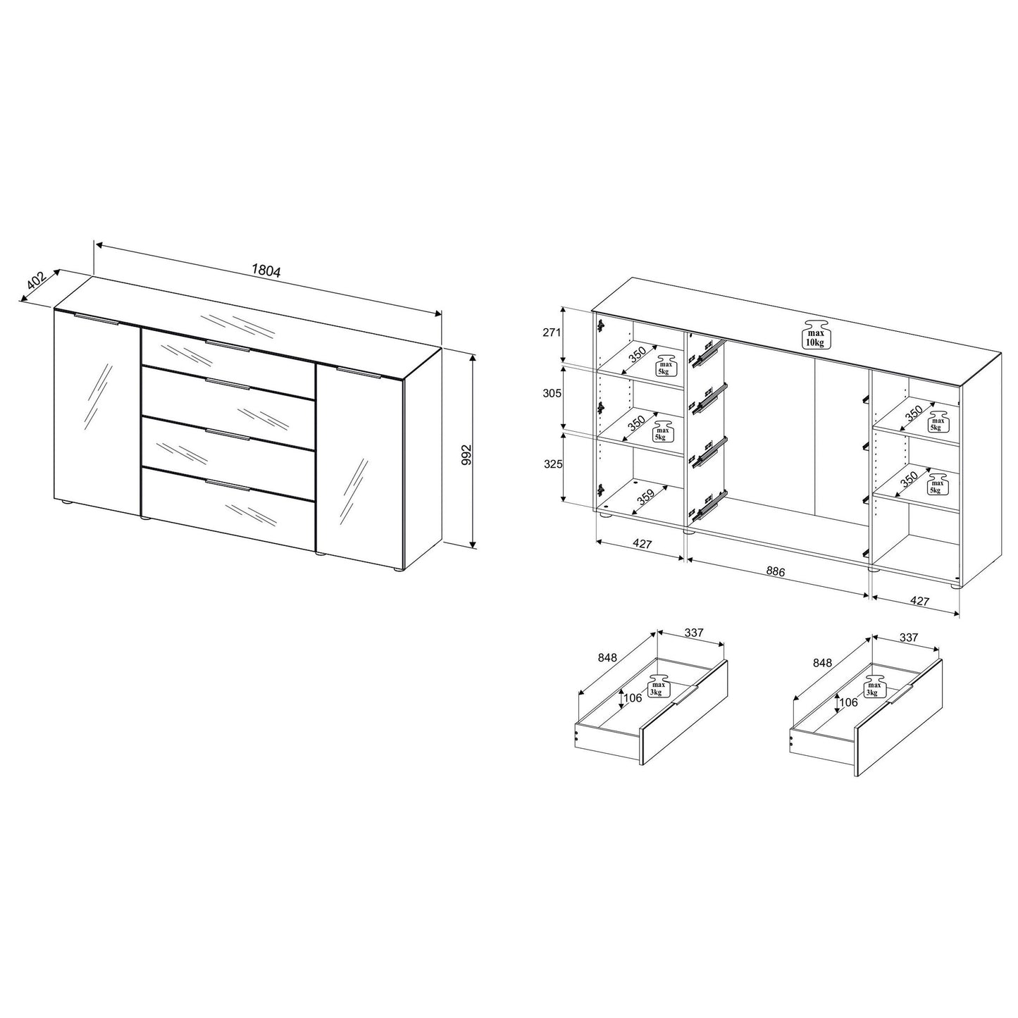 Sideboard Kommode Santorin mit Glasfront ♻️
