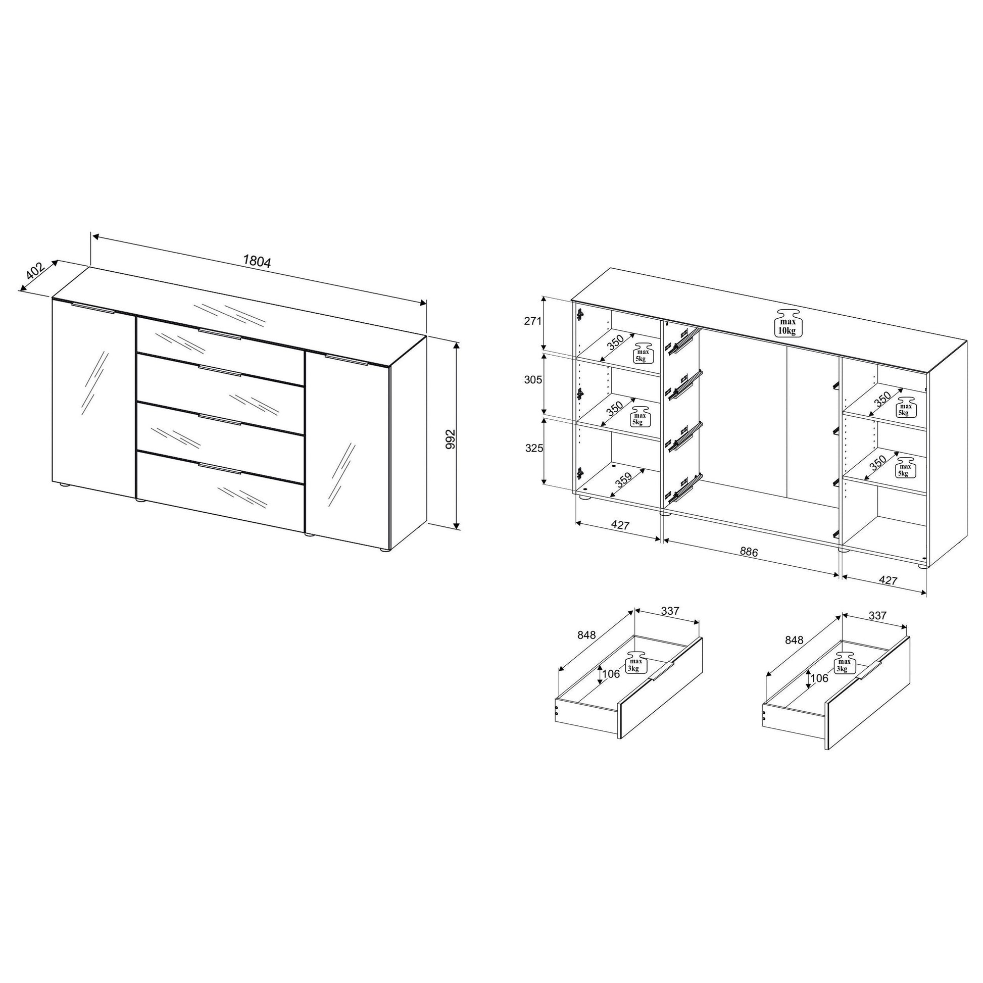 Sideboard Kommode Santorin mit Glasfront ♻️