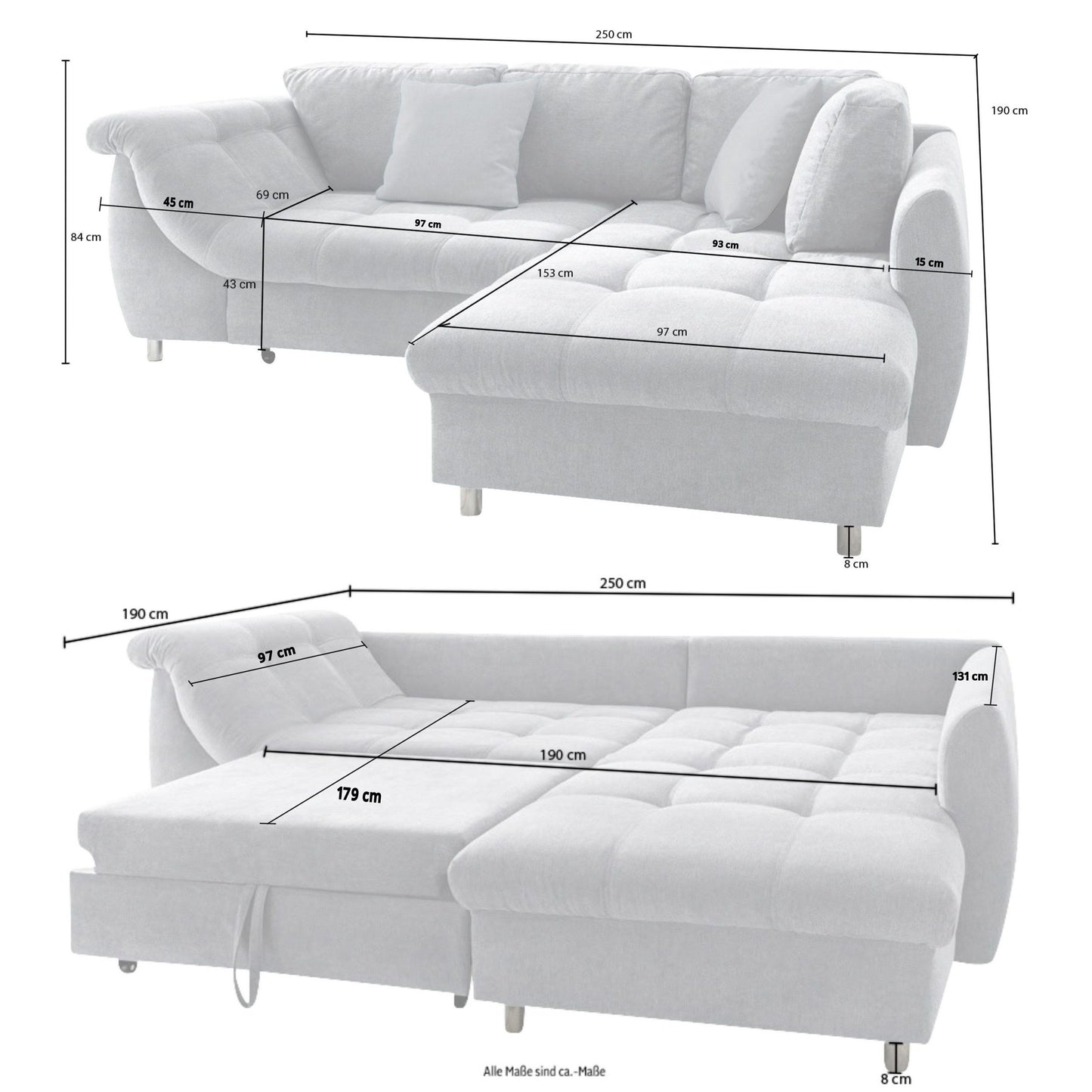 Sofa Ecksofa B-Ware Agira mit Schlaffunktion 