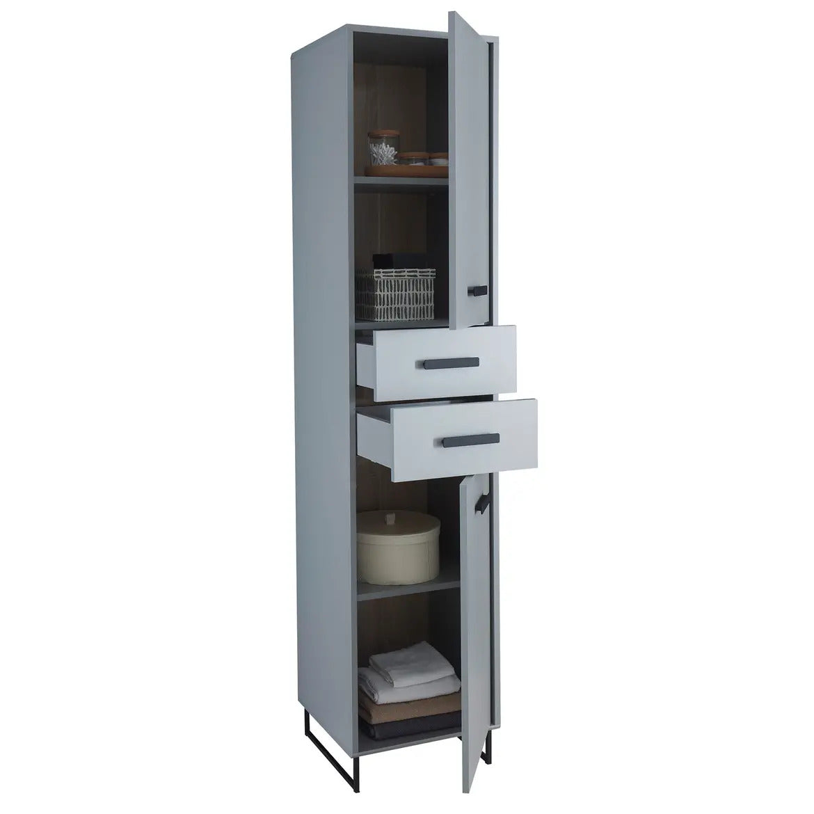 TUNIS Hochschrank – Grau matt / Eiche Sonoma ♻️