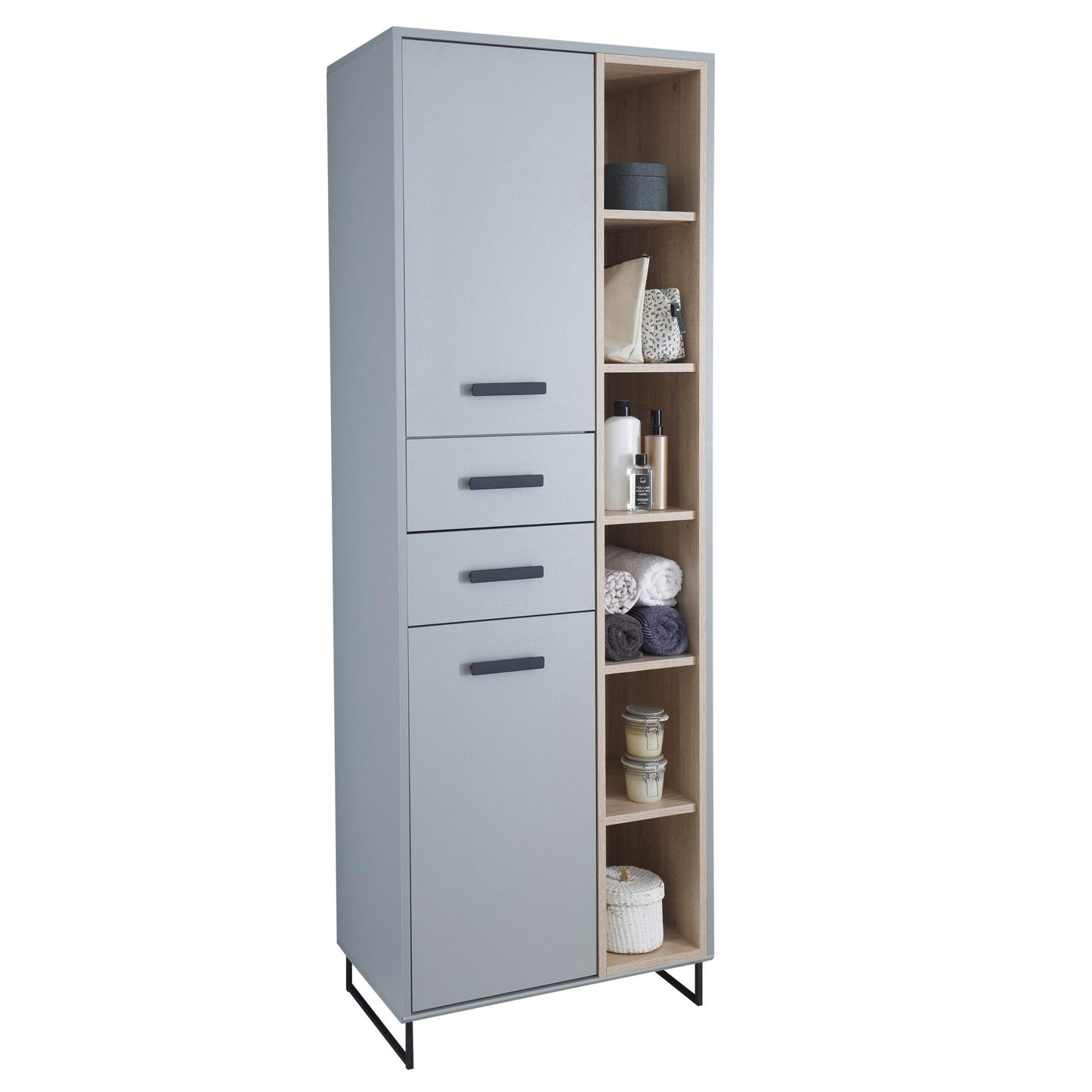 TUNIS Hochschrank br. – Grau matt / Eiche Sonoma ♻️