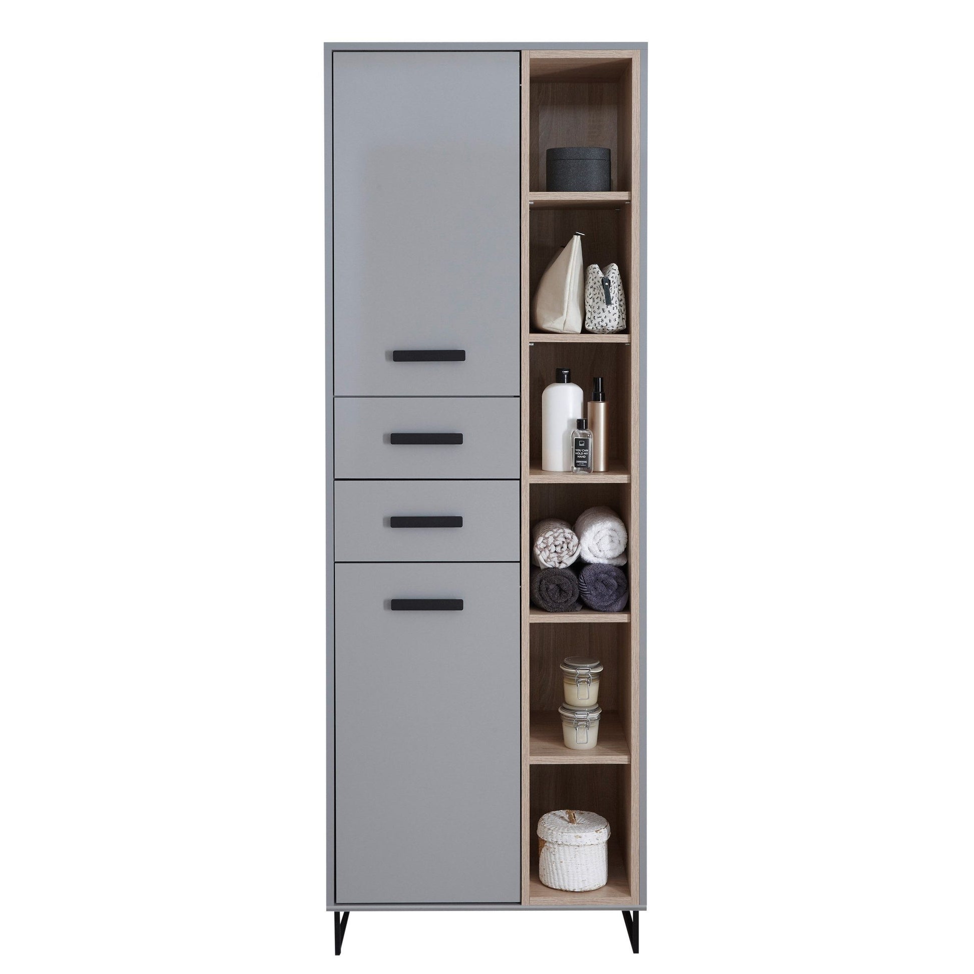 TUNIS Hochschrank br. – Grau matt / Eiche Sonoma ♻️