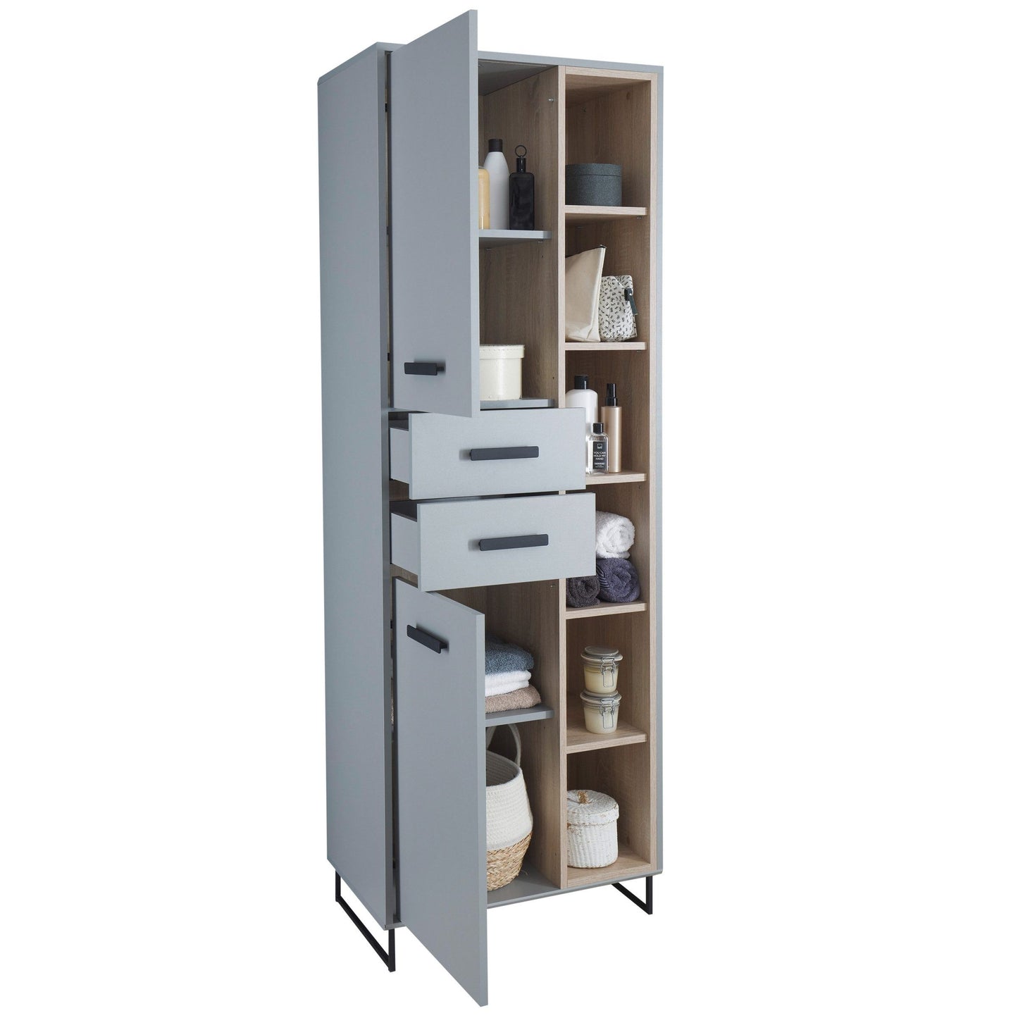 TUNIS Hochschrank br. – Grau matt / Eiche Sonoma ♻️