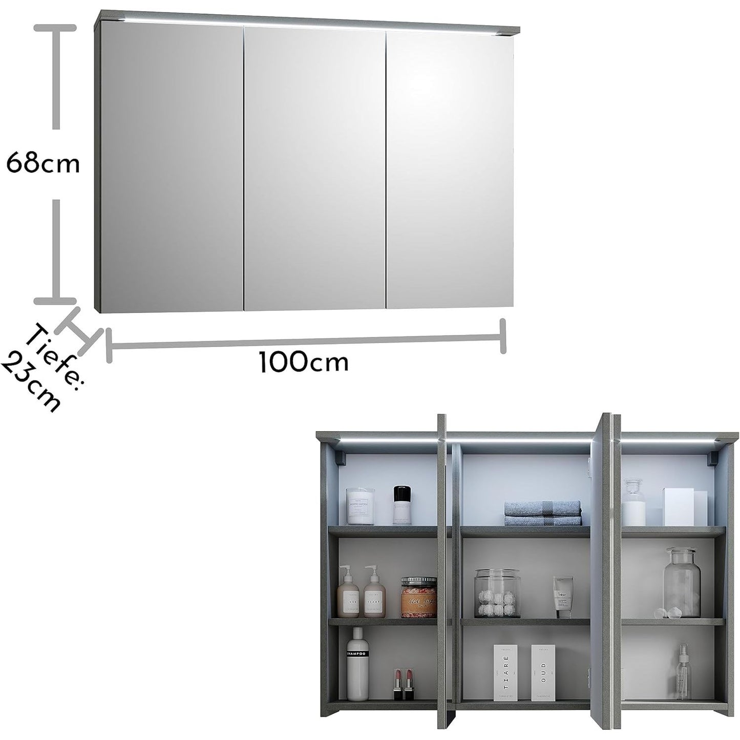 TWO Spiegelschrank mit Beleuchtung 100 – Titan / Weiß ♻️