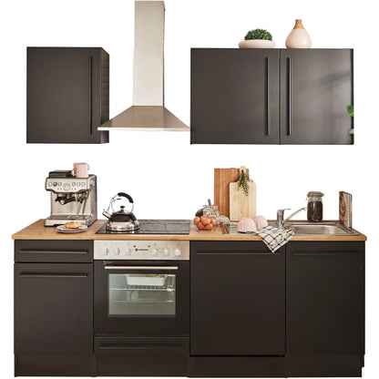 Küche Küchenblock komplett mit E-Geräte JAZZ Schwarz 220 cm B-Ware ♻️