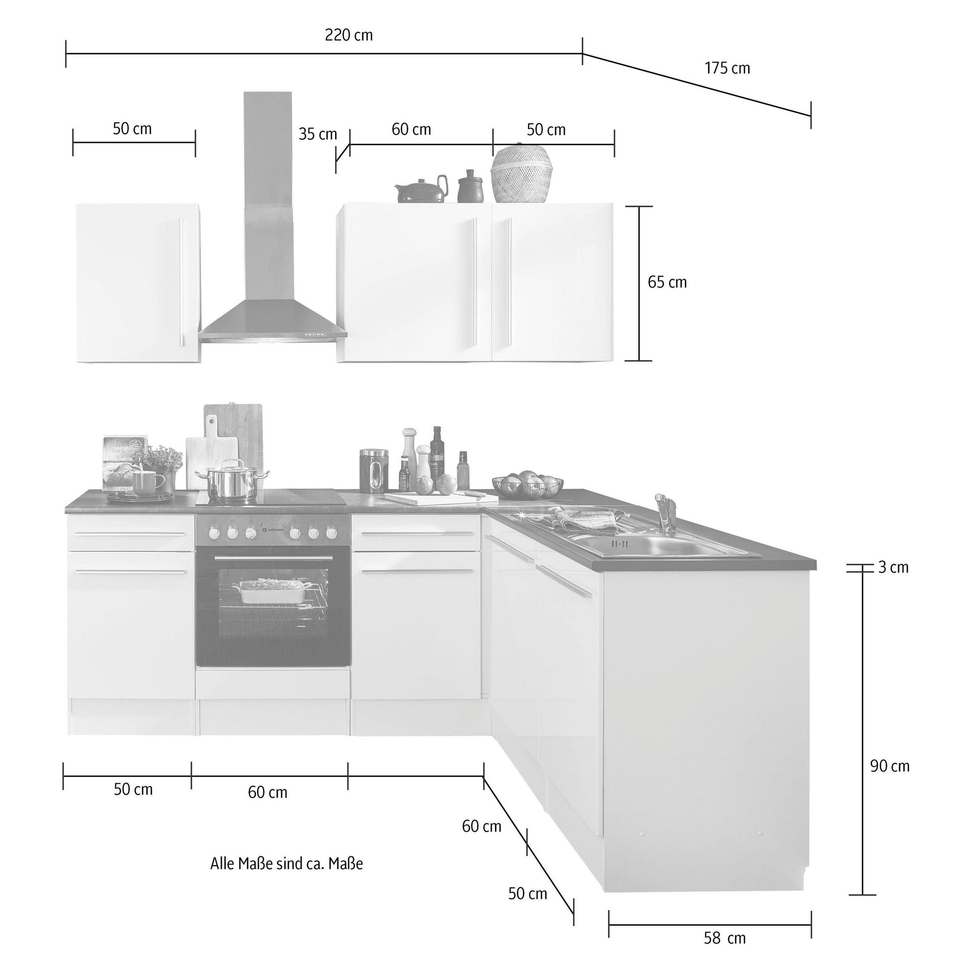 Küche Küchenblock Eckküche komplett mit E-Geräte JAZZ Schwarz B-Ware ♻️ - refurned