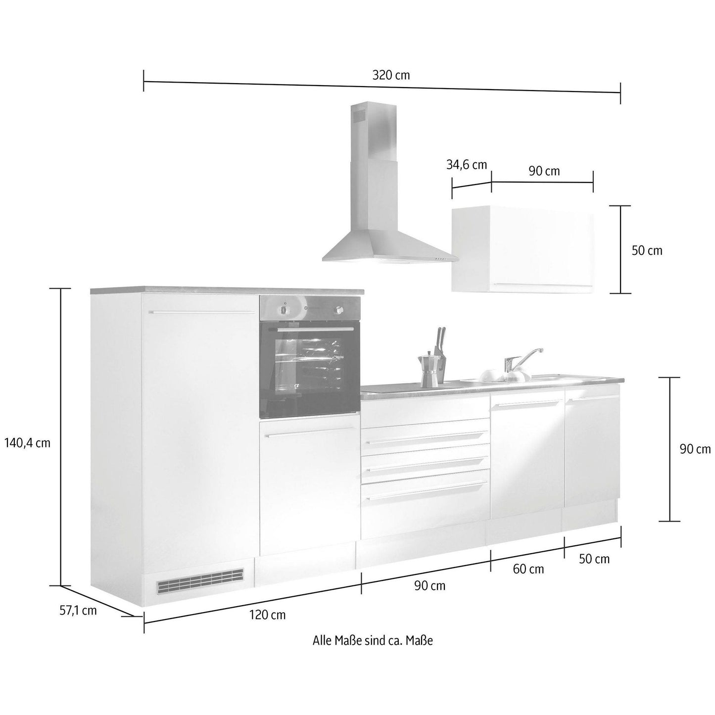 Keuken keukenblok B-stock Jazz met elektrische apparaten 320 cm wit ♻️