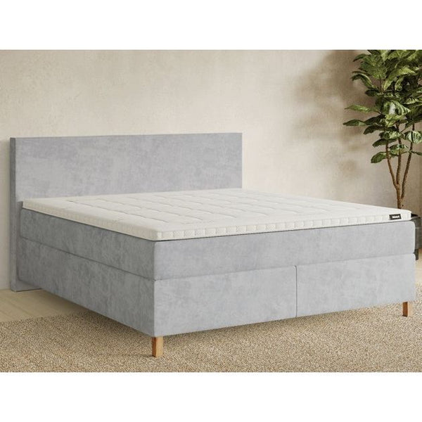 Boxspringbett 180x200 cm B-Ware Samt Fog Grey mit Topper ♻️ – Refurned